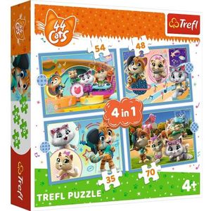 TRéfl – 44 katten, de gang van de Félins – puzzel 4-in-1, 4 puzzels, 35 tot 70 elementen – puzzels met sprookjeskarakters, 44 katten, entertainment, kleurrijke puzzels voor kinderen vanaf 4 jaar