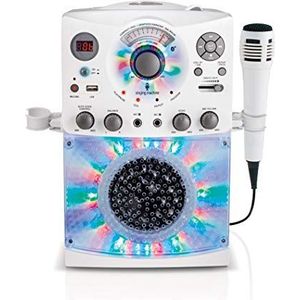 Singing Machine SML385UBK Karaoke Bluetooth-systeem met LED Disco Lights, CD+G, USB en microfoon - wit