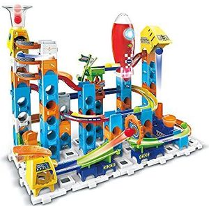 VTech - Marble Rush, elektronische kogelbaan Rocket Set Electronic M100E, bouwspel, 80-delig, 10 ballen, cadeau voor kinderen vanaf 4 jaar - inhoud in het Frans