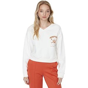 Trendyol Slank sweatshirt met ronde hals met slogan trainingspak dames, ecru, XL, ECRU