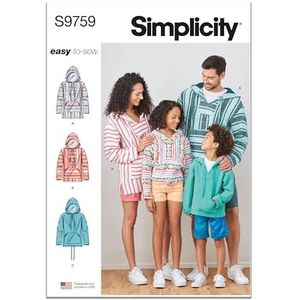 SIMPLICITY SS9759A hoodie voor kinderen, jongeren en volwassenen, maat A (XS - L/XS - XL)