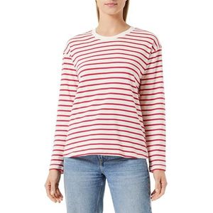 KAFFE Dames T-shirt met lange mouwen Boxy Fit Ronde Hals Gestreept T-shirt Katoen Jersey Dames, Antiek wit / virtueel roze