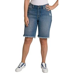 Ulla Popken Boyfriend bermuda van jeans, destroy-effect, franjes, jeans voor dames, Denim blauw