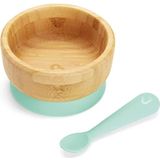 Munchkin Bamboe – Stay Put Bamboo Suction Bowl met afneembare siliconen basis & siliconen babylepel L babyweaning set geschikt voor baby led weaning, niet giftig en milieuvriendelijk I