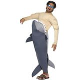 Smiffys kostuum voor heren, haaienvis, pak en zwembril, grappig, serieus plezier, eenheidsmaat, kleur: grijs, 36378