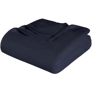 SUPERIOR Thermische deken van 100% katoen – extra grote all-weather sprei geweven deken met visgraatpatroon in marineblauw, tweepersoonsbed/groot bed