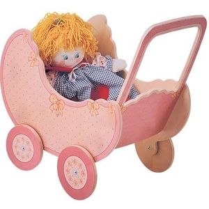 Dida - Kinderwagen van hout voor poppen - decoratie: roze