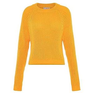Libbi Women's Femme Pull en Tricot Côtelé Col Rond Polyester JAUNE Taille M/L Pull Sweater, M, jaune, M
