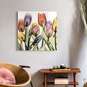 Empire Art Direct Tulip Scape X-Ray I Flower Wanddecoratie op paneel van gehard glas, frameloos, klaar om op te hangen, woonkamer, slaapkamer en kantoor, 61 x 61 x 0,5 cm