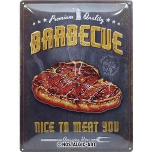 Nostalgic-Art Vintage plaat, barbecue Nice to Meat You - cadeau-idee voor grillliefhebbers, metaal, retro design, 30 x 40 cm