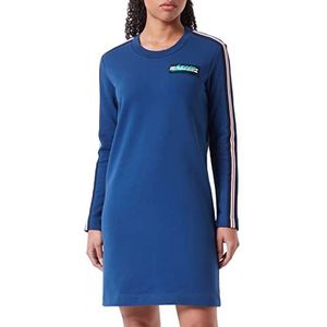 Love Moschino Damesjurk met lange mouwen met strepen en logo op de borst, blauw, 42, Blauw