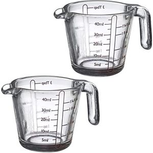 Westmark Shorty 305522E3 Mini-maatbeker, 40 ml, 4 verschillende schaalverdelingen, geschikt voor magnetron en vriezer, transparant/zwart, 2 stuks