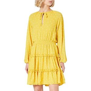 Vila Mini-jurk voor dames, met lange mouwen, ruches, Spicy Mustard