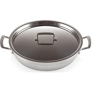 Le Creuset Stoofpan met antiaanbaklaag, 3-laags, met glazen deksel, Ø 30 cm, roestvrij staal, zilverkleurig, 96102830000000