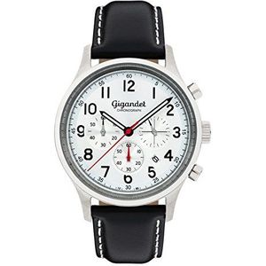 Gigandet Heren analoog Japans kwarts horloge met leren band AVG50-02, zilver, riem, zilver., riem