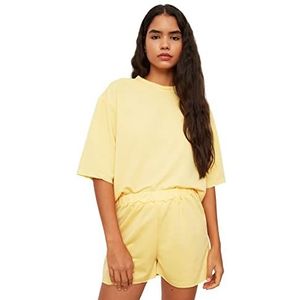 Trendyol Yellow Bicycle Collar Pajamas Dames Complete Set, Geel.