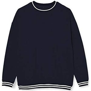 Build Your Brand College Crew Sweatshirt voor heren met strepen aan de manchetten in 3 kleuren, maten S tot 5XL, Navy / Wit
