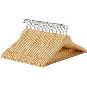 SONGMICS massief houten kleerhanger, set van 30, houten hanger met anti-slip broekspijpen en inkepingen, 360° draaibare haak, voor jassen, pakken, jurken, broeken, shirts, natuurlijke kleur CRW031NL