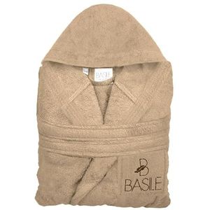 Basile Milano, Badjas met capuchon en geborduurde badstof zak van puur katoen, maat L/XL, zand