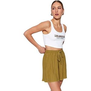 Trendyol Trendyol Damesshorts, normale taille, brede pijpen, boxershorts, kinderen, 1 stuk, Oliegroen
