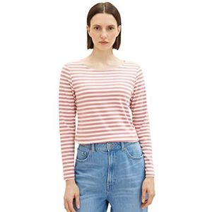 TOM TAILOR damesshirt met lange mouwen en strepen, 34055 - Roze Offwhite Stripe
