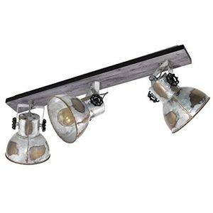 EGLO plafondlamp BARNSTAPLE, 4-lamps vintage plafondspot in industrieel design, retro wandspot van staal in gebruikte zinklook, hout, kleur: bruin patina, zwart, fitting: E27