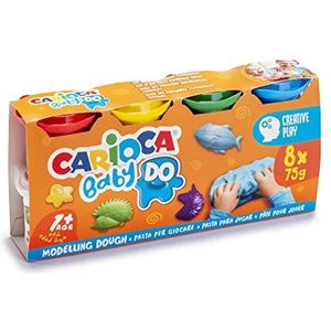 CARIOCA BABY DO boetseerklei, set met 8 kleuren, voor kinderen vanaf 12 maanden, levendige kleuren en mengbaar, niet uitdrogen en aan de lucht drogen, bevat tarwe