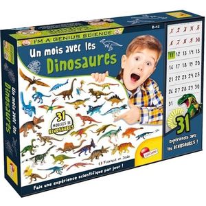 Lisciani - I'm A Genius - 1 Mois avec Les Dinosaures - Expériences Scientifiques pour Enfants dès 8 Ans - 31 Figurines & Fiches - Kit Découverte Dinosaures - Idée Cadeau Educatif - Jeu Archéologie