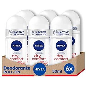 Nivea Dry Comfort Roll-On Deodorant in verpakking van 6 x 50 ml, anti-transpirant, Dual Active formule met dubbel ademend