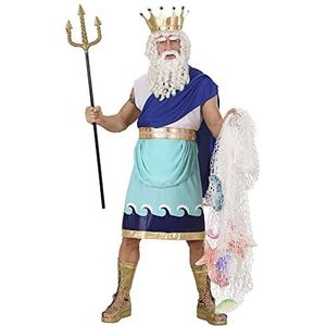 Widmann - Poseidon tuniekkostuum met riem, kroon, waterman, Griekse god, themafeest, carnaval