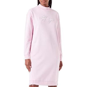 HUGO Nazomi dames sweatjurk van katoenvlies met manuscript-logo, licht/pastelroze682, S, Licht/Pastel Pink682