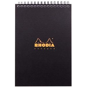 RHODIA 16920C – Notepad spiraalblok (volledige binding) zwart A5 | kleine ruitjes | 80 afneembare vellen – licht papier 90 g – envelop van polypropyleen (kunststof) – Rhodiactive