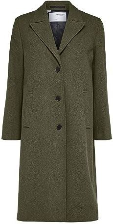 SELECTED FEMME Slfalma Wool Coat Noos Lange damesjas, Klimopgroen - Details: mix