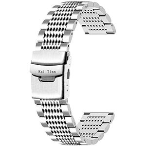 Kai Tian zilver zwart premium roestvrij stalen horlogeband gazen horlogeband voor mannen vrouwen dubbele sluiting vouwsluiting horlogeband vervanging metalen armband 18 mm 20 mm 22 mm 24 mm, zilver, 22mm