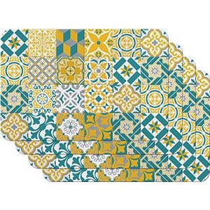 Venilia Rewind Curry placemat, Marokkaans motief, placemat voor eetkamer, tafelmat, afwasbaar, geschikt voor levensmiddelen, 45 x 30 cm, 4-delig, 59116