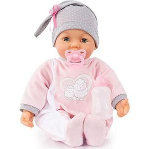 Bayer Design 94682AP Hello Baby pop, pratende pop, interactief, babygeluid, beweegt haar lippen, fopspeen, fles, 46 cm
