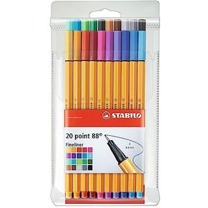Viltstift met fijne punt - Stabilo Point 88 - Etui x 20 viltstiften - Diverse kleuren