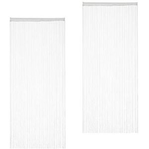 Relaxdays Draadgordijn, wit, set van 2, in te korten, met trekkoord, voor deuren en ramen, draadgordijn, 90 x 245 cm, wit