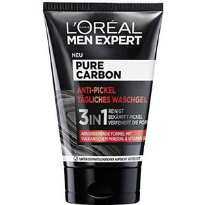 L'Oréal Men Expert gezichtswasmiddel tegen steken, voor heren, met vulkanisch mineraal en vitamine B3, pure koolstof, 1 x 100 ml