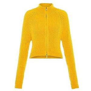 Libbi Cardigan côtelé pour femme avec col rond et fermeture éclair polyester jaune taille XL/XXL, jaune, XL