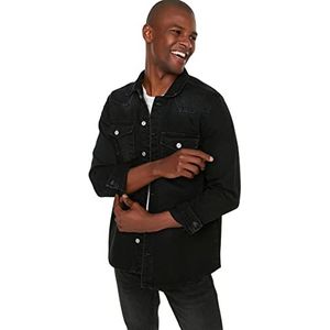 Trendyol Heren jeanshemd Classic Hemdkraag Zwart XL, zwart.