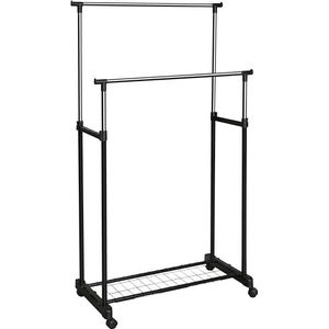 M-Home | Dubbele standaard met wielen | metaal | verchroomd | H. 101 cm ► 167 cm / L 84 cm | Rack Duo | EVE74
