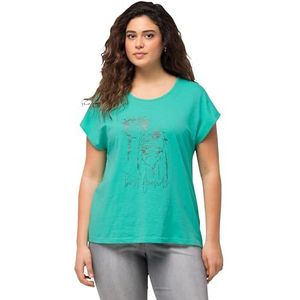 Ulla Popken T-shirt met aluminium print, oversized 831850, T-shirt voor dames, Turkoois groen