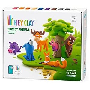 Hey Clay Bosdierenset, kleurrijk voor kinderen, luchtgedroogde kleiset, 15 dozen en snijgereedschap met grappige interactieve handleiding (mogelijk niet beschikbaar in het Nederlands)