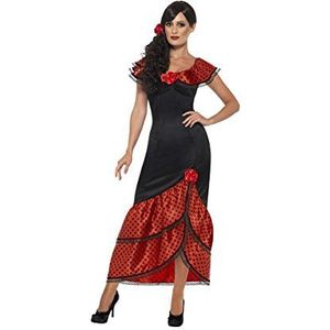 Smiffys 45514 Senorita Flamenco-kostuum voor dames, jurk en hoofddeksel rondom de wereld, serieus plezier, zwart, 1 oversized