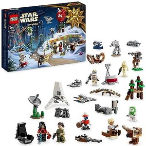 LEGO 75366 Star Wars Adventskalender 2023, met 24 geschenken van Nöel, waaronder 9 figuren, 10 voertuigspeelgoed en 5 emblematische mini-modellen, kerstcadeau voor kinderen en fans