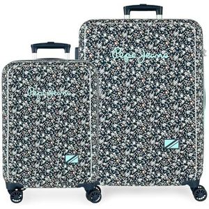 Pepe Jeans Alenka Kofferset blauw 55/68 cm hard ABS sluiting TSA 104L 6,64 kg 4 dubbele wielen handbagage van Joumma Bags, blauw, kofferset, Blauw, kofferset