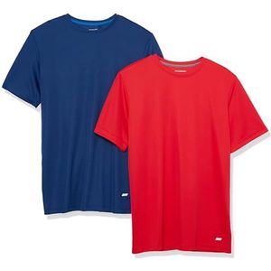 Amazon Essentials Active Performance Tech T-shirt voor heren, verpakking van 2 (grote maten verkrijgbaar), marineblauw/rood, maat M