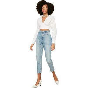 Trendyol Light Blue High Waist Mom Jeans Dames, Transparant Blauw