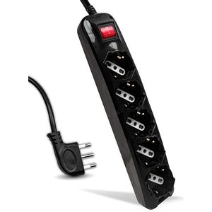 V-TAC Stekkerdoos zwart 5-voudig met schakelaar en 1,5 m kabel - 5 stopcontacten 10/16 A Bipasso + Schuko - stopcontact 16 A - stekkerdoos - stopcontact voor thuis, kantoor - kleur zwart